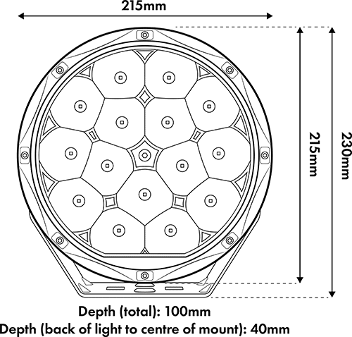Hardkorr Lifestyle 8.5 Inch Driving Lights Dimension Diagram