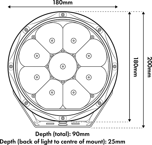 Hardkorr Lifestyle 7 Inch Driving Lights Dimension Diagram