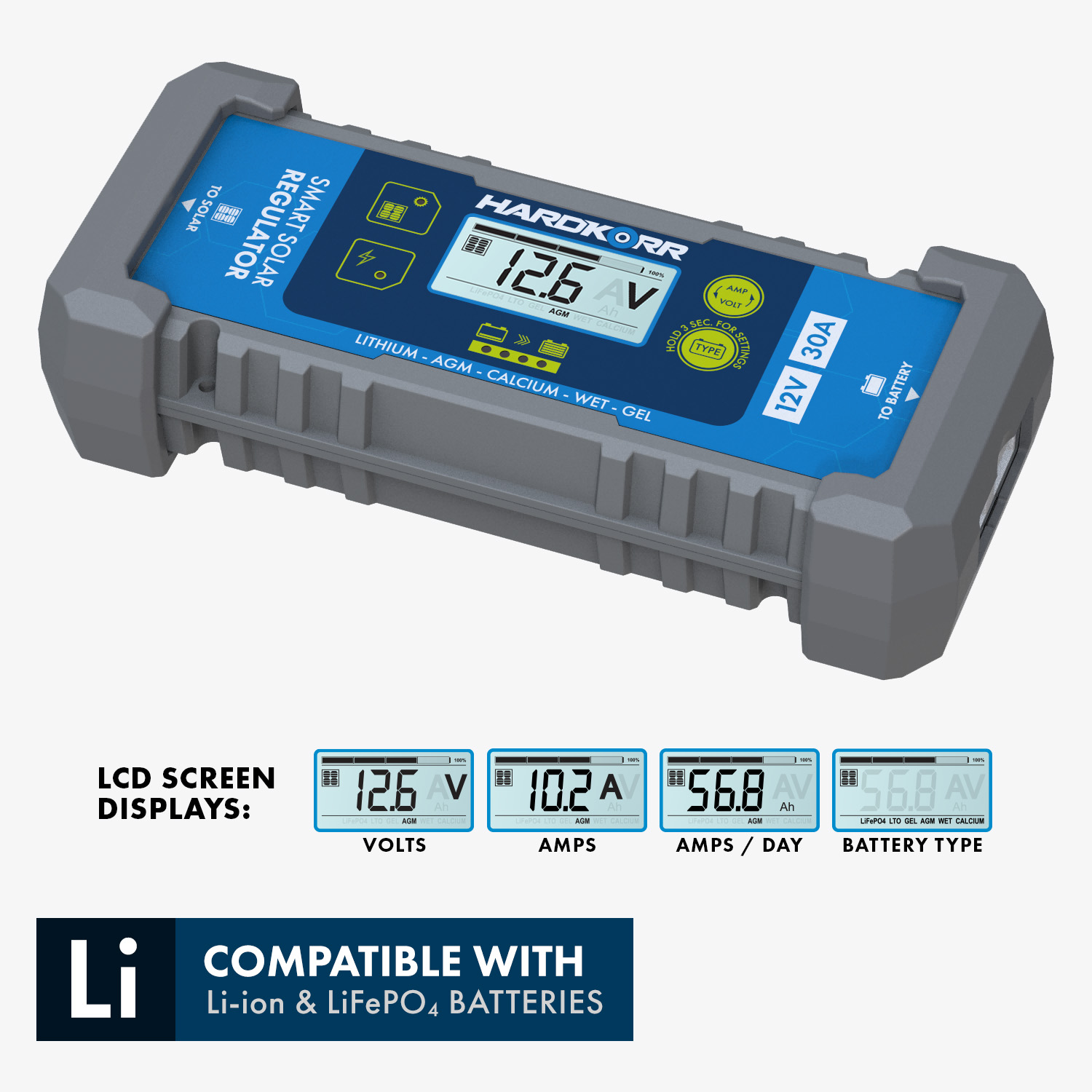 HKPSOLRIN30A 30A Lithium Compatible Smart Solar Regulator